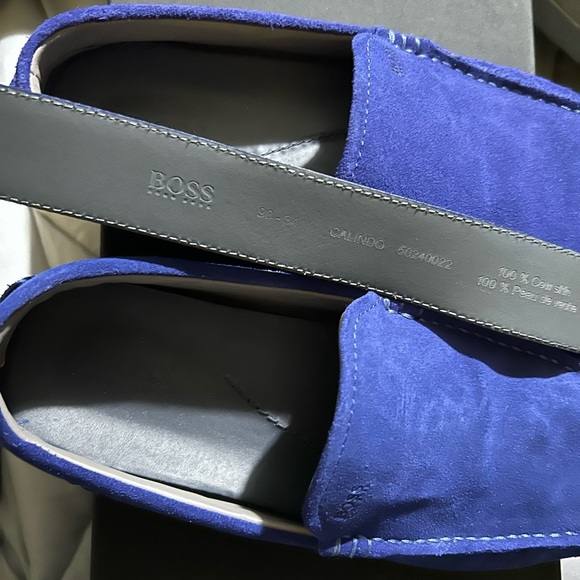Blue Suede Hugo Boss Drimmo Moccasins 8 w/Matching Hugo Boss Calindo Belt 34 - Picture 6 of 8
